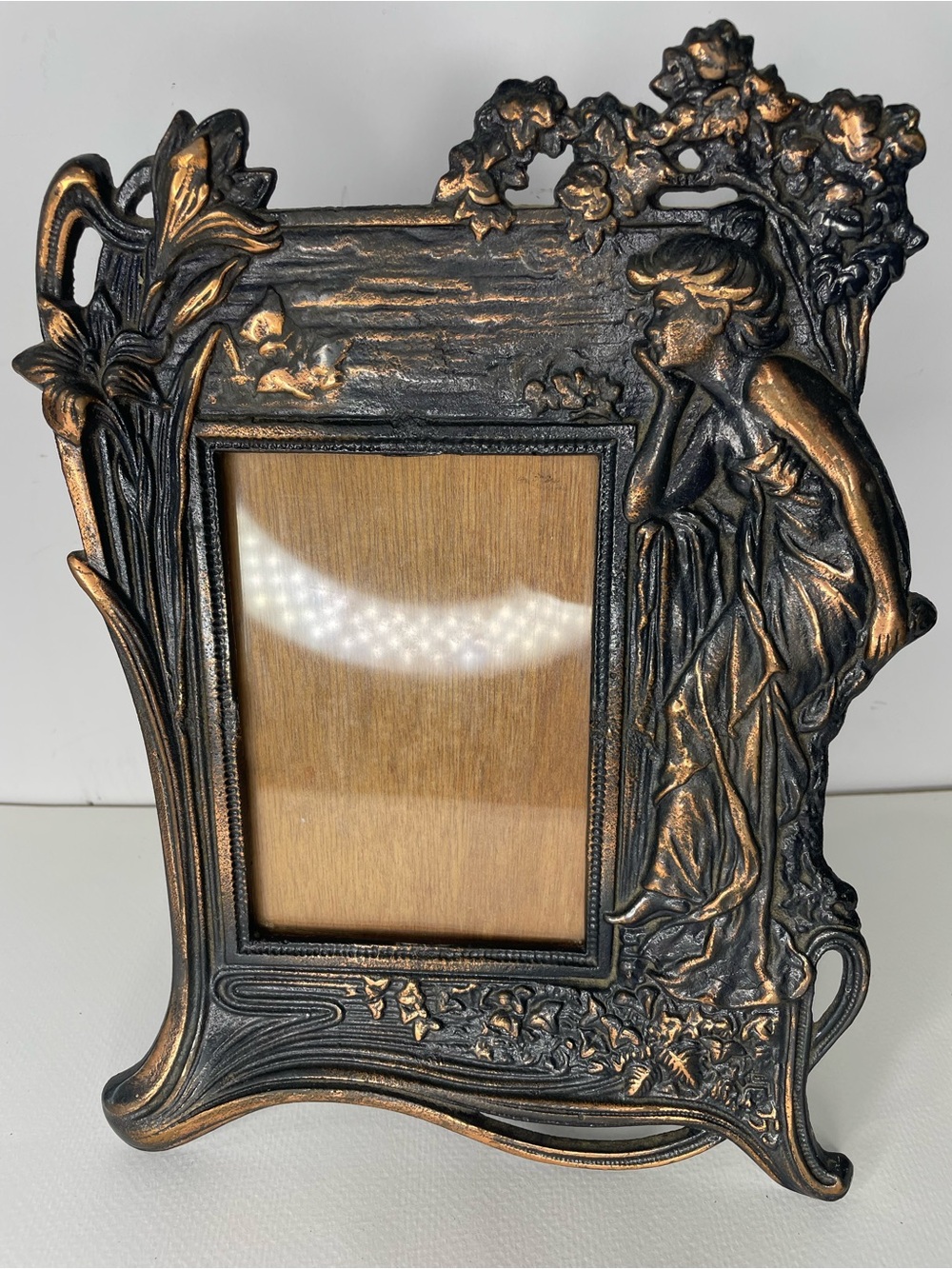 Art Nouveau Style Figural Picture Frame Metal Woman Lady for a Photograph Photo